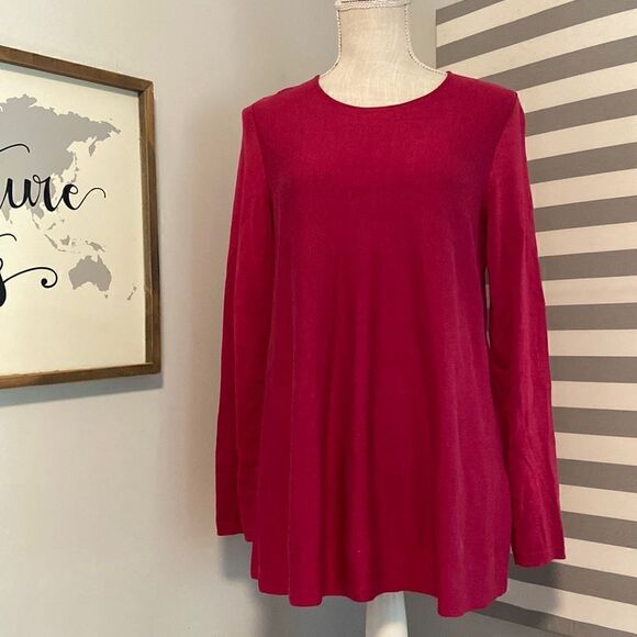 Eileen Fisher Cranberry Long Sleeve Partial Silk Pullover Sweater Size Small - Picture 1 of 7